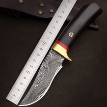 Imported Damascus steel knife Small straight knife High hardness self-defense knife Outdoor knife handmade saber field hunting knife