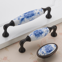 Simeijia European pastoral cabinet Black handle Blue and white porcelain antique handle Drawer handle Ceramic handle