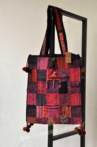 Thai handmade geometric pattern patchwork ethnic zipper four-corner pom pom embroidery shoulder shoulder bag creative personality