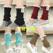 Korean version Knitted Lace Button Decoration Straight Grain Short Style South Korea Socks Wool Wire Loose Woman Heaps Stocking Socks Boot Cover Shoe Cover