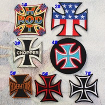 Heart embroidered YD5 punk rock Cross embroidery cross shield adhesive tape flame retro patch