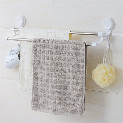 吸盘式双杆毛巾架 免打孔挂钩浴巾架浴室卫生间不锈钢挂毛巾架子_7折