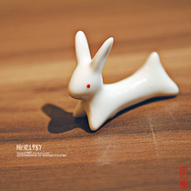 zakka cute white rabbit ceramic ornaments Pen holder chopstick holder Home crafts decoration Wedding gifts