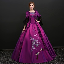 Purple Palace Feast Feast Festival Costume Opening Dress Dance Dresses Long Sleeve Lace Cosplay Flowers Fairy