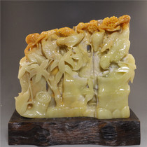 Shoushan Stone Gold Stone Carving Furong Stone "Songhe Yannian" Fine Carving and Orbiting Crafts Collection