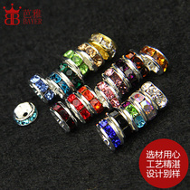 Silver inlaid round copper spacer 6mm bead rhinestone handmade diy bracelet jewelry accessories material