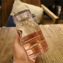 Transparent thickened glass Personality men and women tea cup Student portable handy cup with lid sealed naked cup