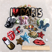 Large sequin cloth stickers clothing badges patch five-pointed star skeleton college style LOGO decals fabric New