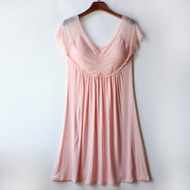 Modal nightgown with chest pad home skirt short sleeve skirt summer one BRA lace dress pajamas home dress
