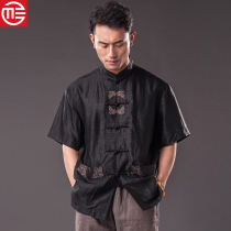 Crown Tang clothing mens counter Silk fragrant cloud yarn short-sleeved summer dress Middle-aged half-sleeve elderly father father outfit