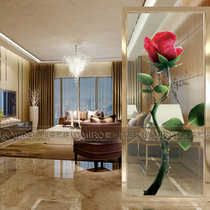 Art glass screen partition TV background sliding door door shoe cabinet wine cabinet double-sided decorative glass Red Rose