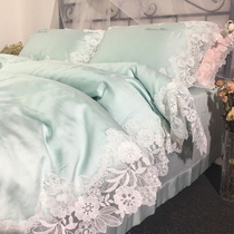 French 60 cotton lace four-piece Princess long staple cotton pure color cotton six-piece model room bed