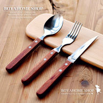 Help to match literary retro texture solid wood wooden handle stainless steel tableware Western food knife and fork spoon steak Western tableware