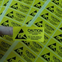 Yellow warning label paper 55 * 25MM electrostatic label self-adhesive digital sticker Dongguan printing can be customized