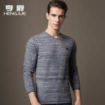 Long sleeve T-shirt mens V-neck stripes Korean slim knit base shirt mens spring clothing chicken heart neck top spring
