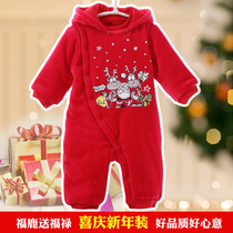 Newborn baby winter cotton cotton jumpsuit Baby New Year thick New Year dress red festive