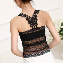 2017 summer Korean lace bottoming anti-light wrap chest chest chest long beauty back bow bow sling Vest Women
