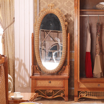 Rattan wood full-length mirror Full-length mirror Fitting mirror Dressing mirror Real rattan furniture bedroom mirror