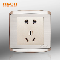 Baigao switch socket panel Type 86 household champagne gold salad wire wall power supply 5 eyes two three five hole socket