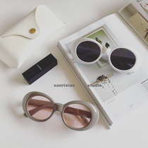 Korean sunglasses female net celebrity big dimple Mingming the same sunglasses female niche retro round glasses white