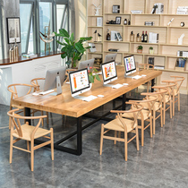 Solid wood office table and chair conference table long bar table log simple modern desk long table table Workbench