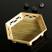 Hexagon octagonal tray handmade bamboo tea tray fruit snack sushi ramen green bamboo curtain pad