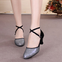 Women's Latin Dance Women's Shoes Modern Dance Women's Shoes Social Dance Shoes Medium and High Heel Soft-soled Square Dance Shoes Black Outdoor