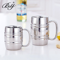 304 stainless steel beer cup double-layer tea cup KTV bar large red wine glass Water cup Heat insulation mixing cup with lid