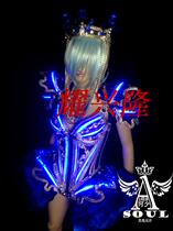Bar Girl Singer Crystal Queen Crown Conjoined Performance LED Luminous High-end Atmosphere DJ Performance Props Clothes
