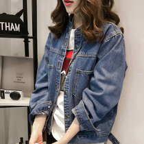 Autumn 2020 new large size womens Joker top fat mm loose thin stand collar BF wind denim jacket