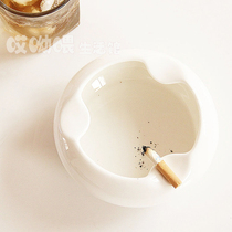 Pure White Creative Gift Ceramic Ashtray Bamboo Wood Mat Simple Household Supplies Desktop Clutter Tray Garbage Tray