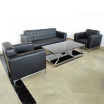 Simple modern office sofa Business reception diamond sofa Simple leather three-person sofa coffee table combination