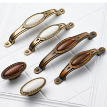 Modern simple ceramic cabinet door handle Chinese drawer handle cabinet bronze handle European classical small handle