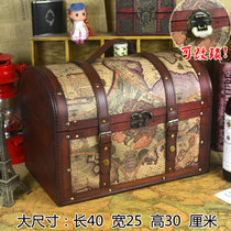 Chinese antique wooden box with lock Old-fashioned old nautical chart Retro box sundries storage treasure box shooting props