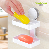 Toilet creative double-layer soap box Suction cup free hole soap rack shelf Wall-mounted drain soap box
