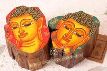 Painted Buddha head shaped solid wood Thai teak crafts hand painted Buddha jewelry box really happy storage box retro