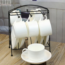 European-style pure white coffee cup bone China set Simple 6-piece afternoon tea cup Ceramic flower tea cup and saucer with rack to send spoon