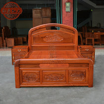 Myanmar Rosewood 10cm carved lotus solid mahogany Thick bed big fruit red sandalwood bedroom value-added furniture