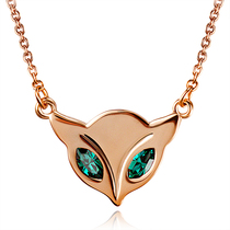 Charming fox necklace female imitation green crystal short section 18K rose gold lock bone chain pendant personality Fashion Ornament