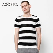 Asobio mens early autumn fashion casual mens striped sweater crewneck pullover short sleeve fashionable openwork sweater