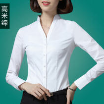 women's long sleeve small stand collar slim professional v-neck shirt women's interview work clothes business dress