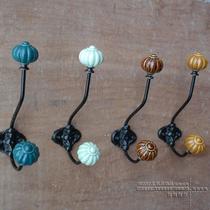 New ceramic metal wrought pumpkin adhesive hook European retro old home wall decoration clothing store creative coat hook