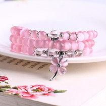 Crystal stalls new sweet Japanese Korean style womens crystal bracelet Cats Eye Stone Clover bracelet accessories