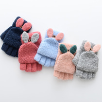 Childrens gloves girls autumn and winter new wool knitted half-finger girls gloves flip gloves cute winter