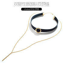 Collarbone Chain Black Neck Strap Woman Neck Ornament Short strap neck chain Item Circle European and American Temperament Lock Color Rose Gold