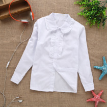 Childrens white shirt girls long sleeves cotton middle and old childrens performance clothes primary school students college school uniform short sleeves white shirt