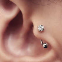 Fire Zircon U-type hypoallergenic screw earrings earrings Mini small ear bone nails to sleep without picking earrings