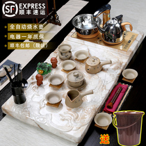 Kung Fu tea set Complete set of household ceramic simple teacup electric magnetic stove modern imitation jade marble tea tray