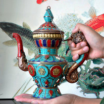 Pre-Buddha essential net kettle Nepal copper eight auspicious Butter Pot net bottle teapot bottle teapot bottle 25cm high