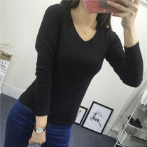 t-shirt woman pure color sashimi with lean undershirt pure cotton 100 lap long sleeve 2020 spring autumn season new